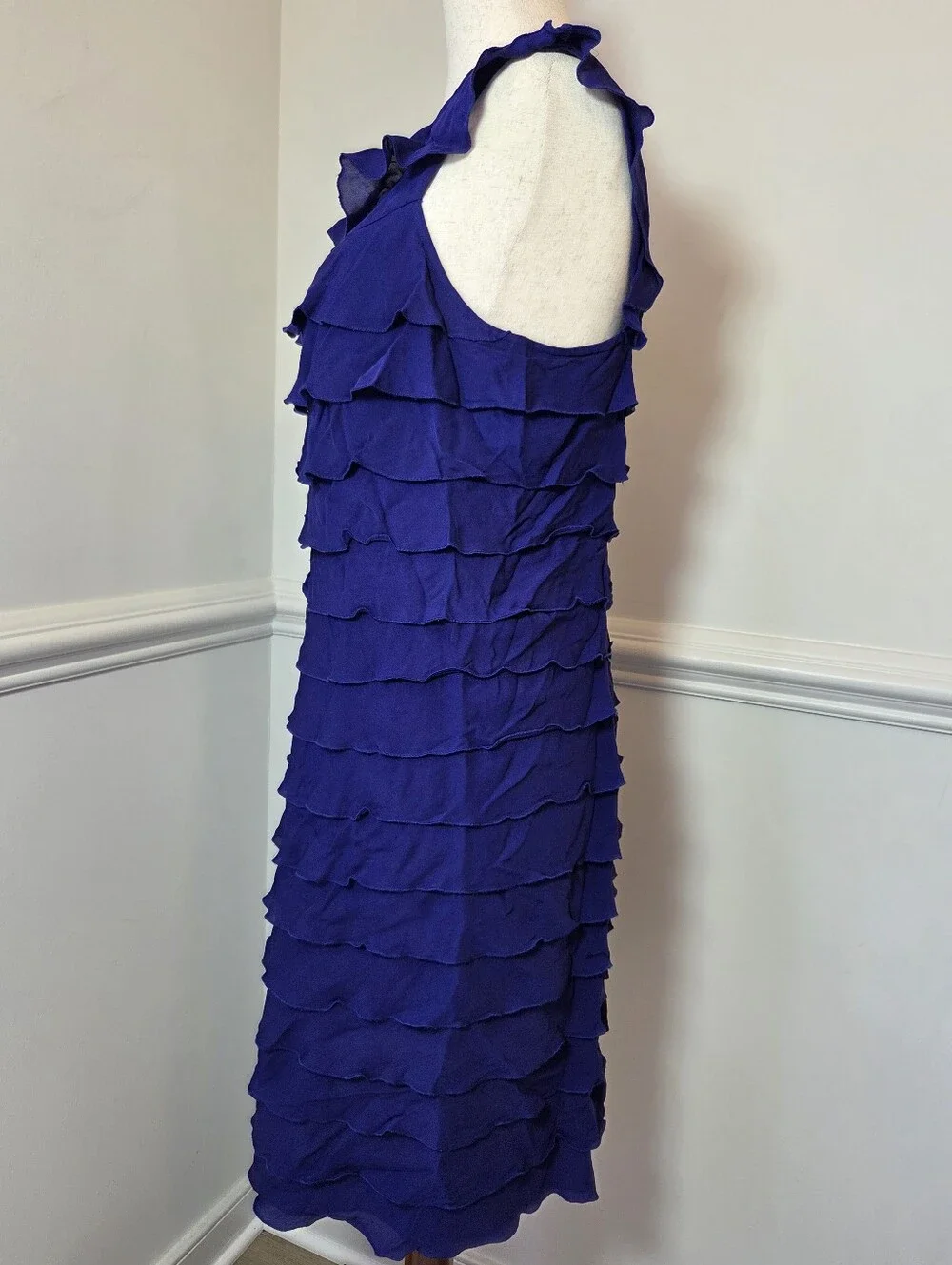 Suzi Chin Silk Dress Size 8 Blue Tiered Ruffle Cocktail Wedding Guest Y2K